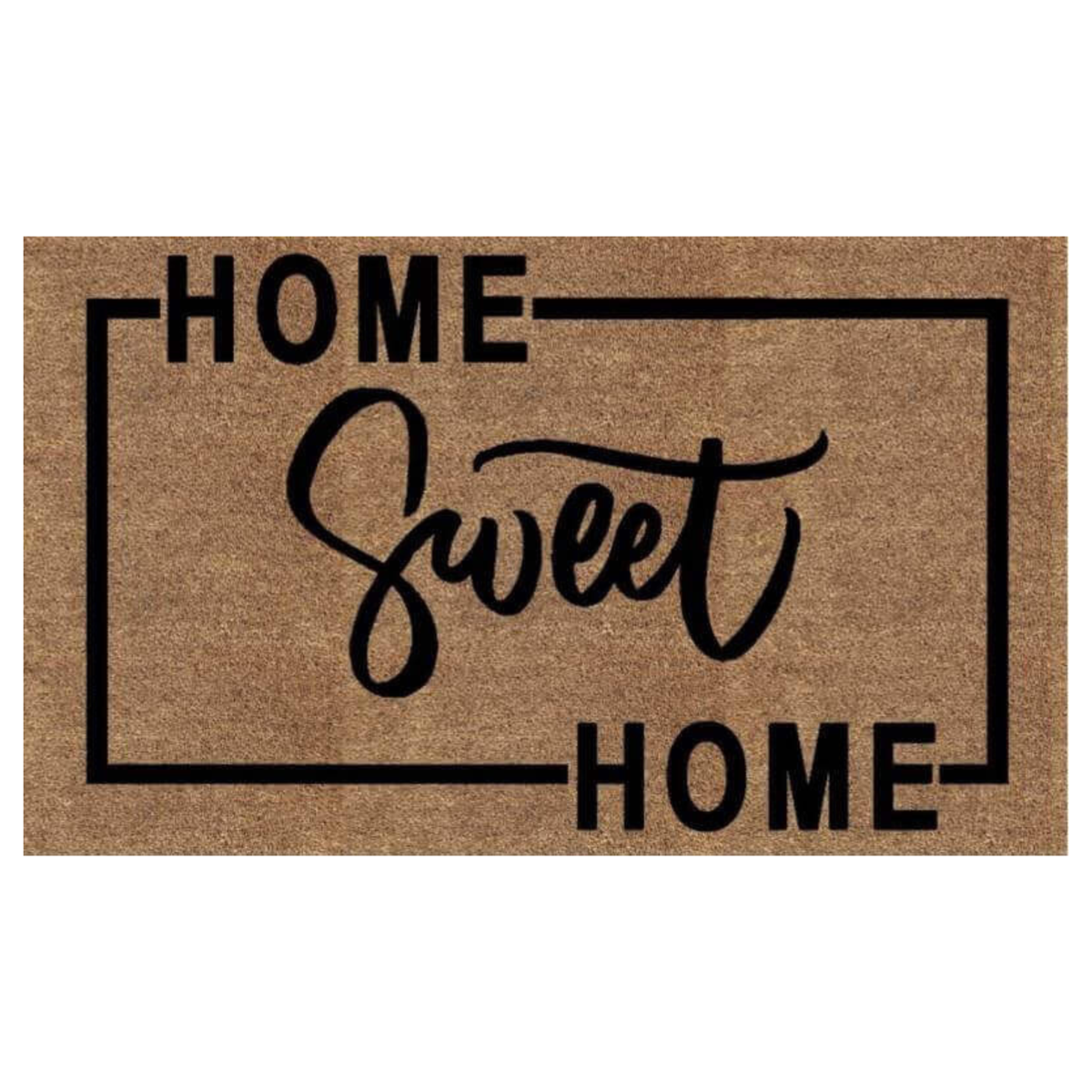 Home Sweet Home Doormat. Doormat with 'Home Sweet Home' text on a brown background