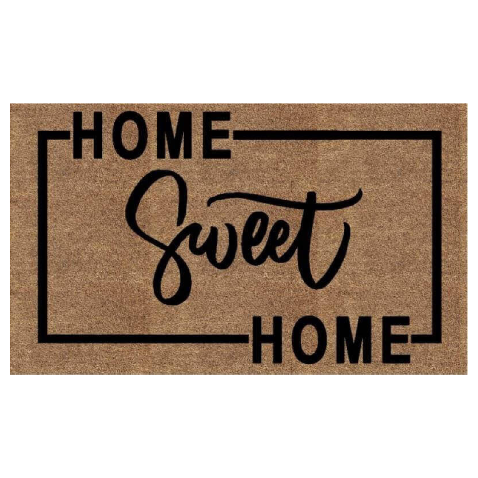 Home Sweet Home Doormat. Doormat with 'Home Sweet Home' text on a brown background