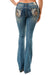 Grace In LA Women's Easy Fit JeanBlue jeans with decorative patches on a white background 