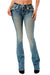 Grace In LA Women's Easy Fit JeanBlue jeans with decorative patches on a white background 