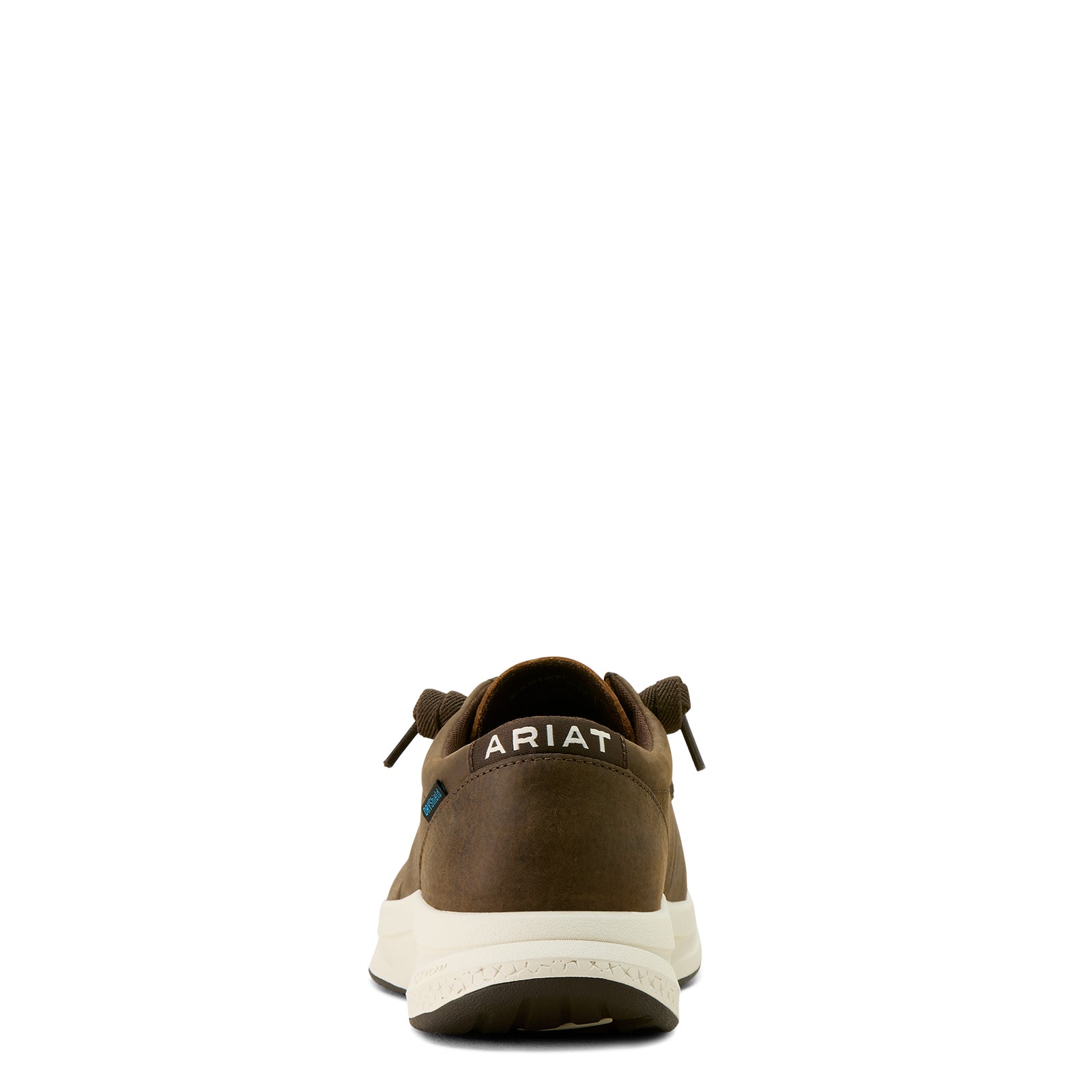 Ariat Men's Buckeye H2O Shoe. Brown shoe with 'Ariat' branding on a white background