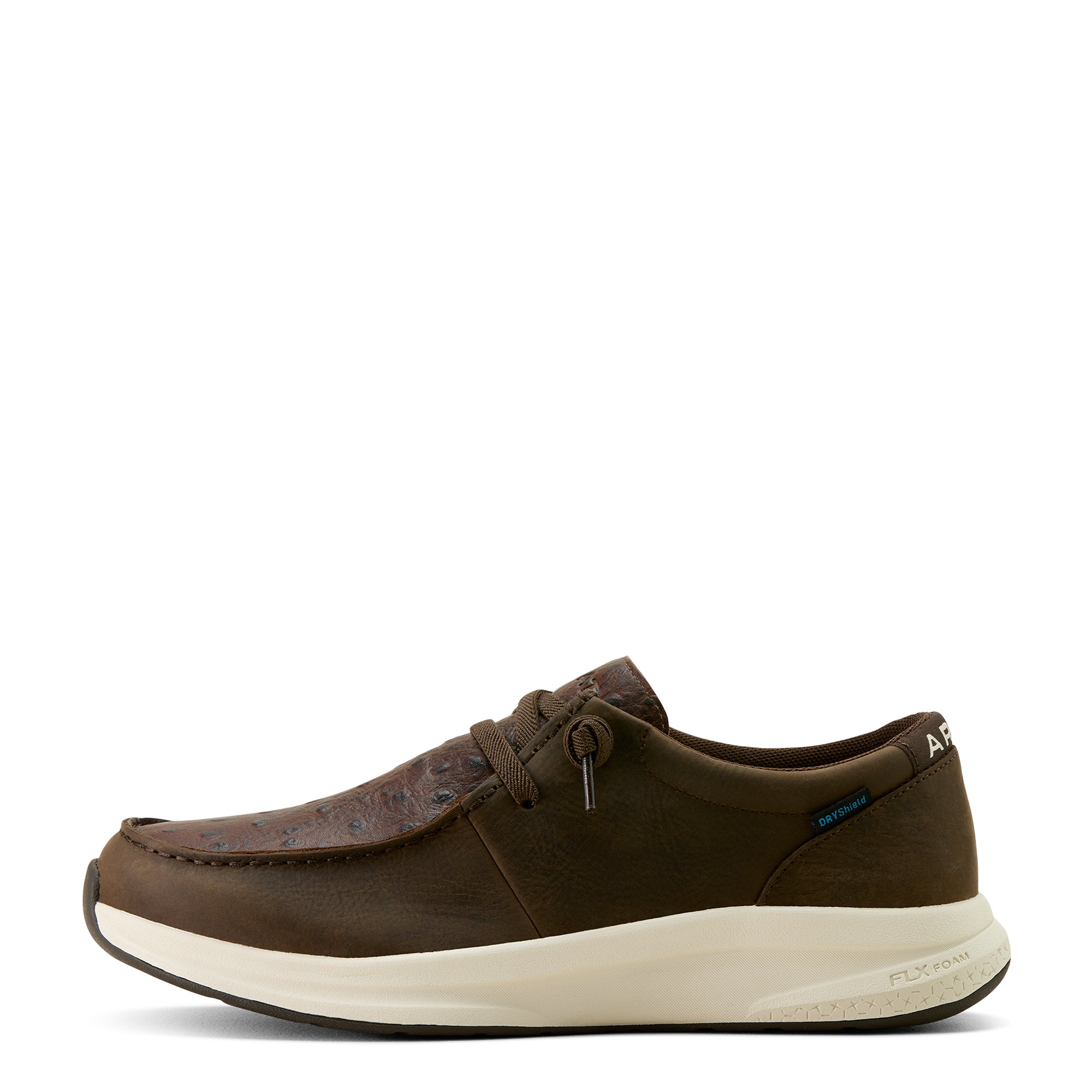 Ariat Men's Buckeye H2O Shoe. Brown shoe with white sole on a white background