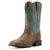 Ariat Men's Steadfast Wide Square Toe Western Boot.  Brown and blue cowboy boot on a white background