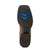 Ariat Men's Steadfast Wide Square Toe Western Boot. Close-up of a shoe sole with blue and brown design on a white background