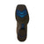 Captivate Wide Square Toe Western Boot. Close-up of a shoe sole with blue and black pattern on a white background