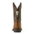 Ariat Men's Sport Steer Skull Wide Square Toe Western Boot. Brown cowboy boot with bull skull design on a white background