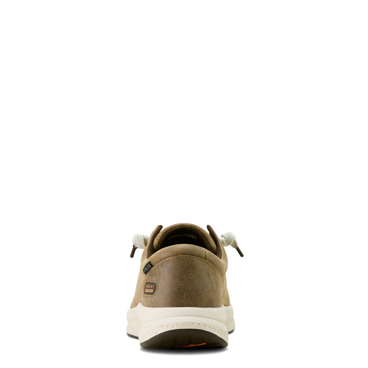 Ariat Men's Buckeye Steel Toe Work Shoe. Brown shoe with white sole on a white background