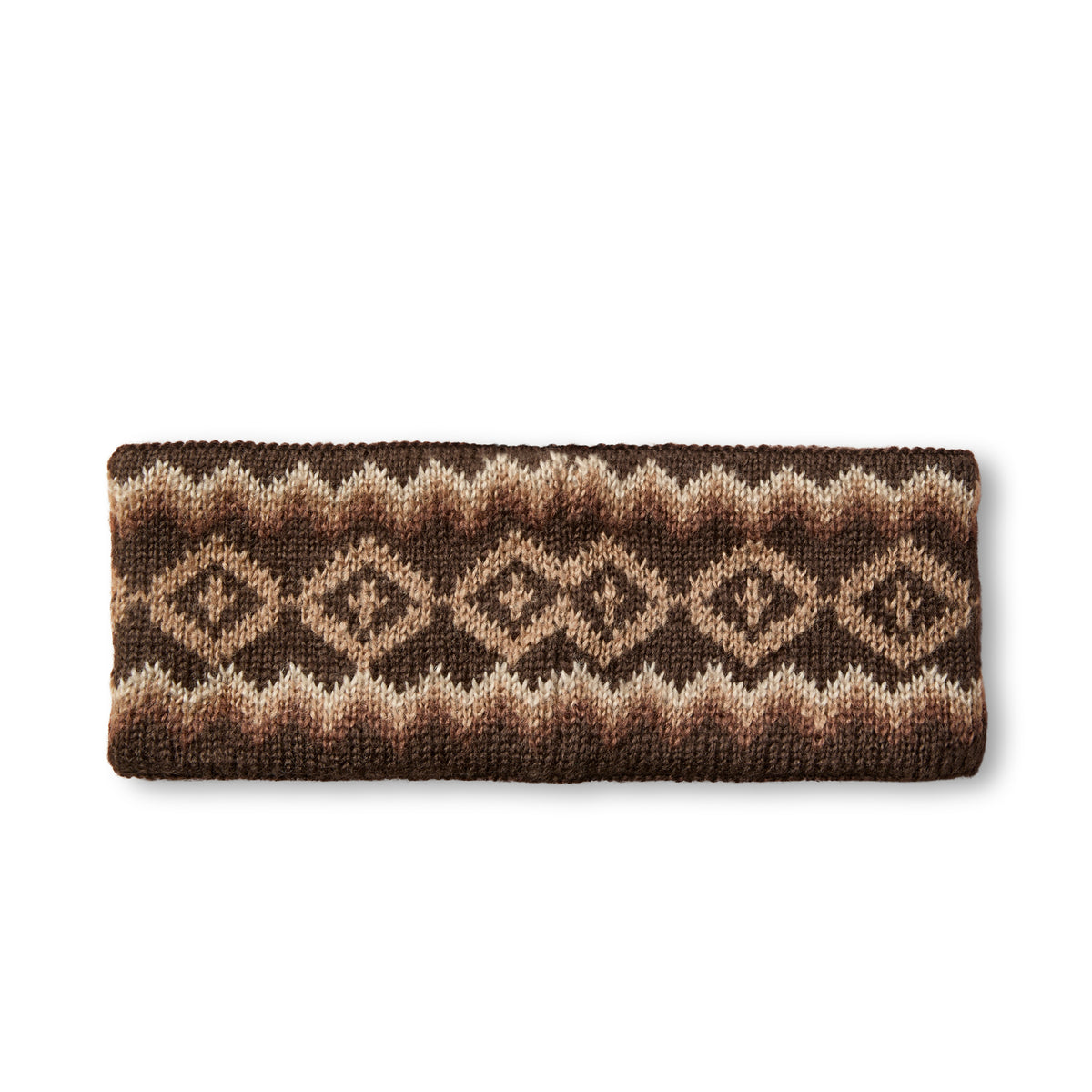 Knitted headband with a geometric pattern on a white background