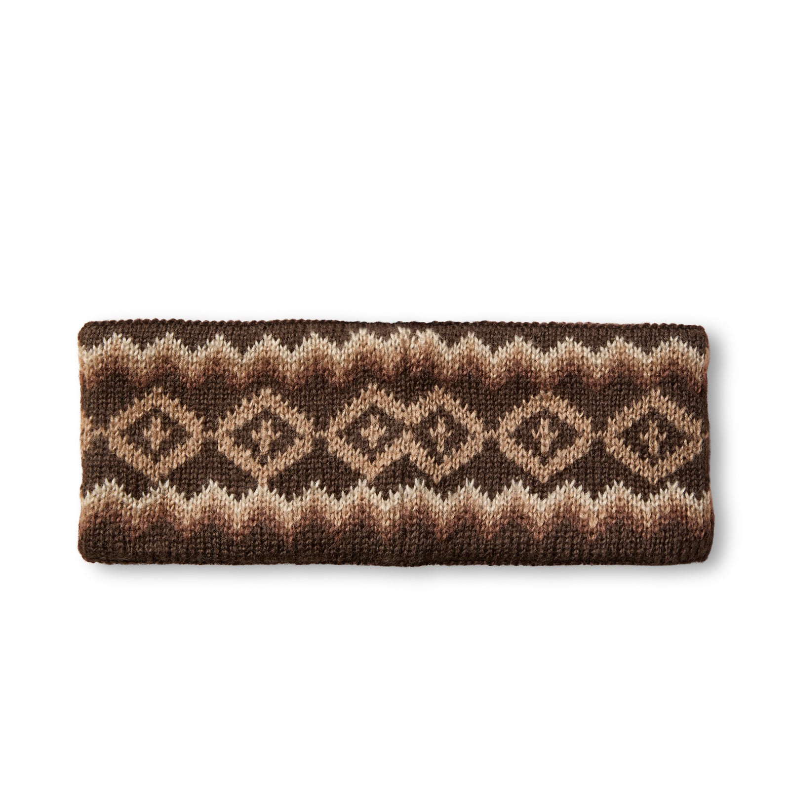 Knitted headband with a geometric pattern on a white background
