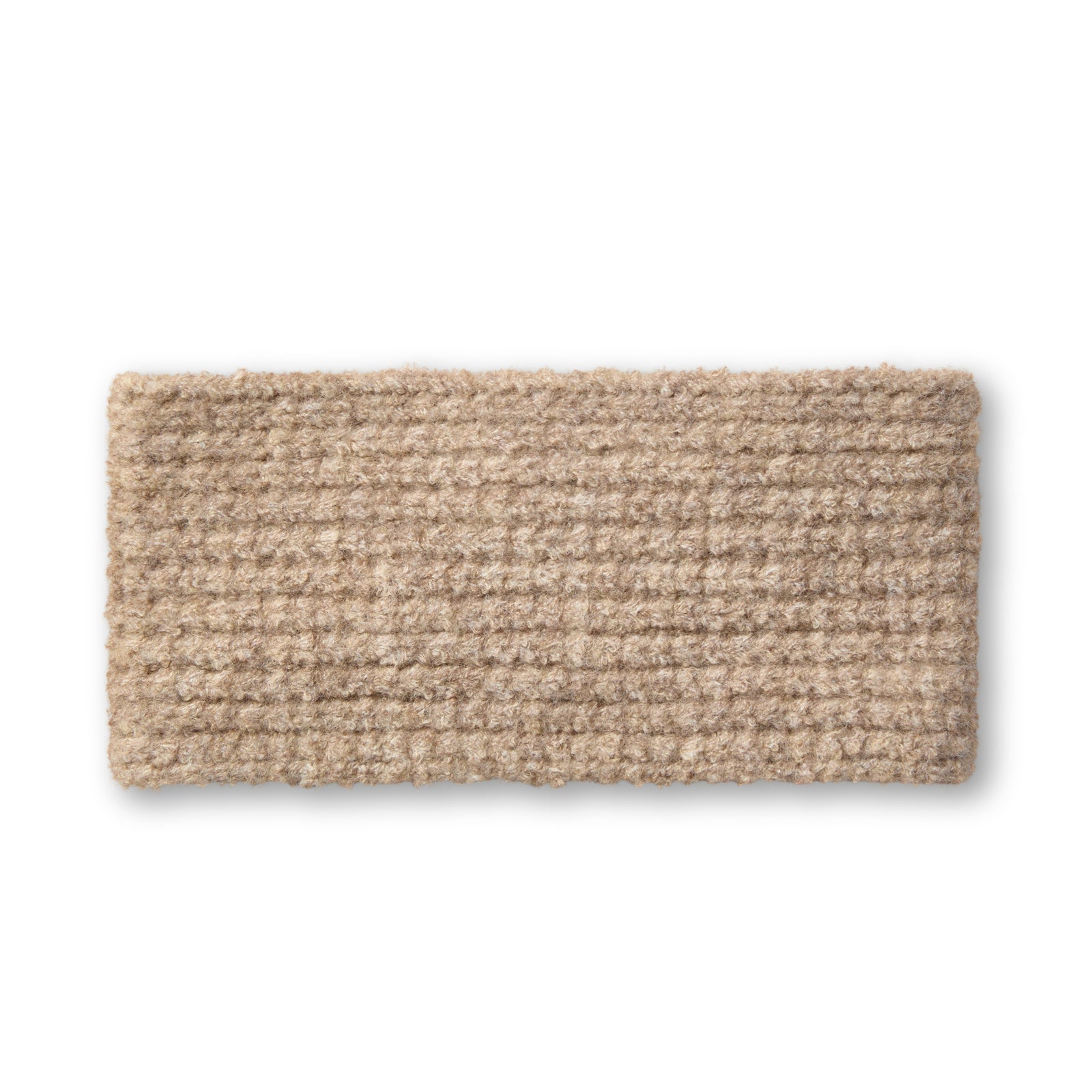 Beige knitted headband with Ariat logo on a white background