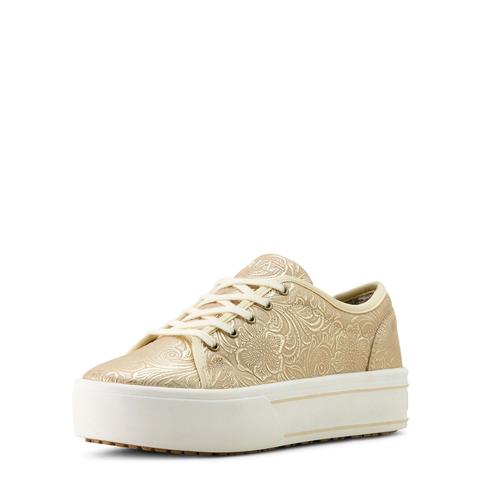 Ariat Women's Skylar Luxe Shoe. Beige sneaker with floral pattern on a white background