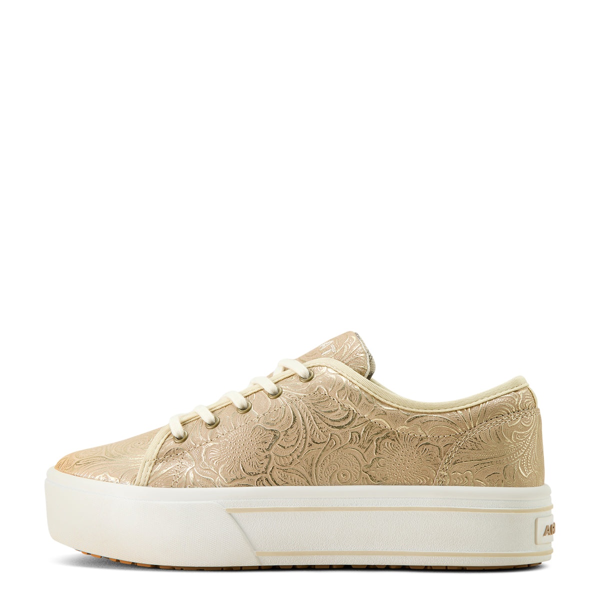 Ariat Women's Skylar Luxe Shoe. Beige sneaker with floral pattern on a white background