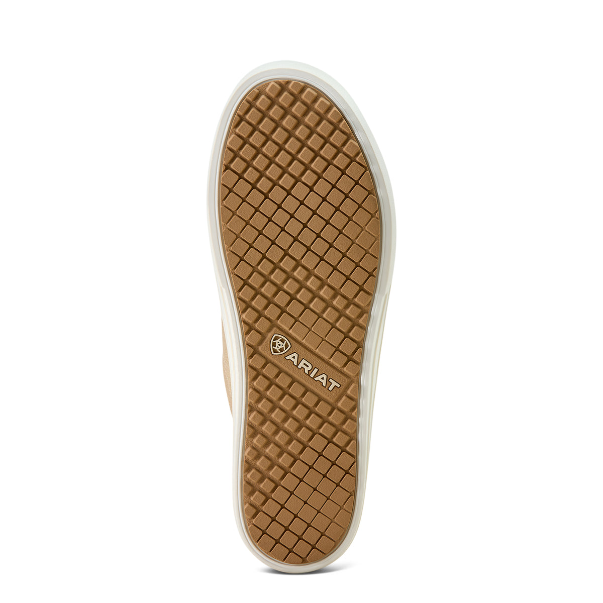 Ariat Women's Skylar Luxe Shoe. Close-up of a shoe sole with Ariat logo on a white background