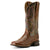 Ariat Women's Captivate Wide Square Toe Western Boot. Brown cowboy boot with intricate pattern on a white background
