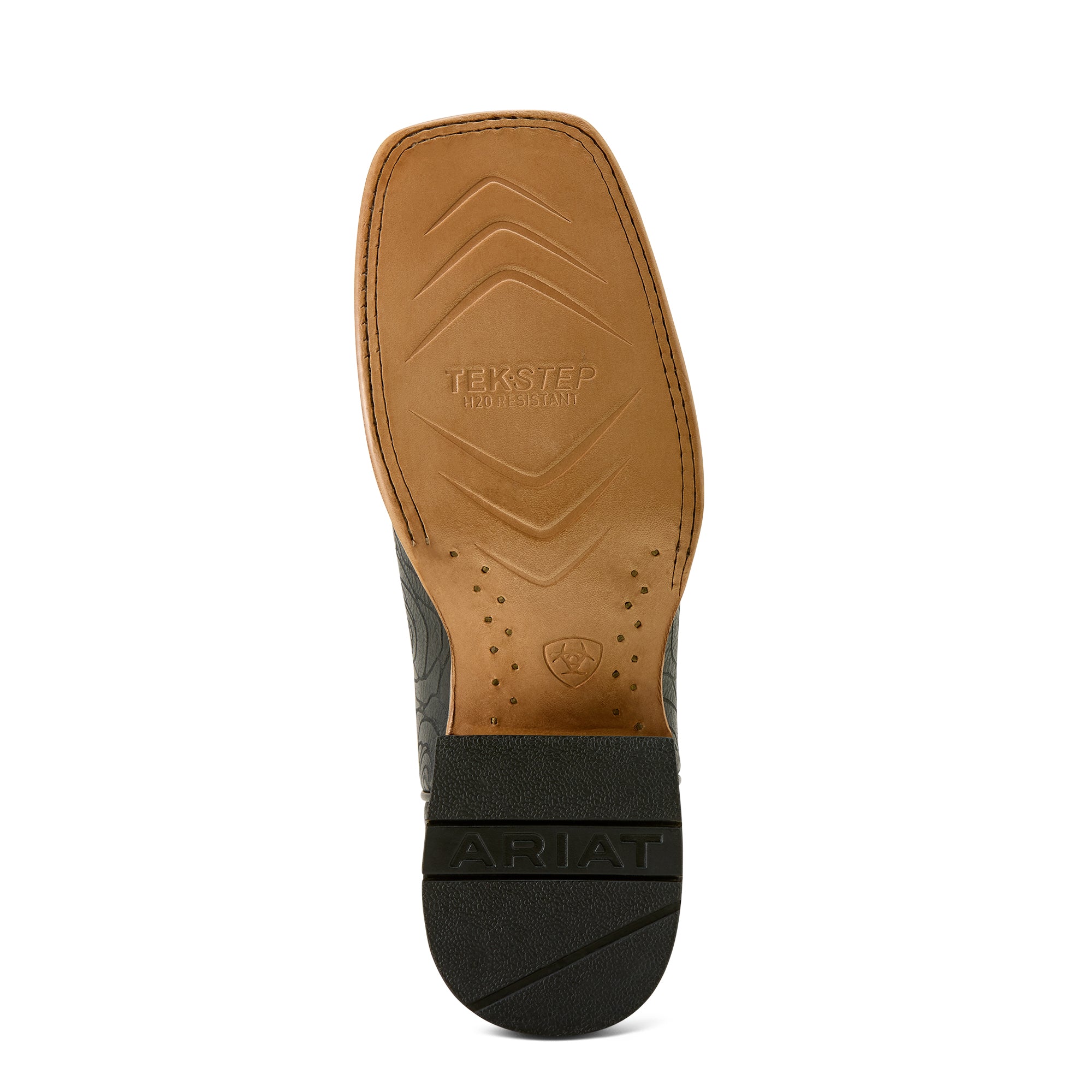 Ariat Women's Frontier Wittman Western Boot. Close-up of a boot sole with 'TekStep' and 'Ariat' branding on a white background