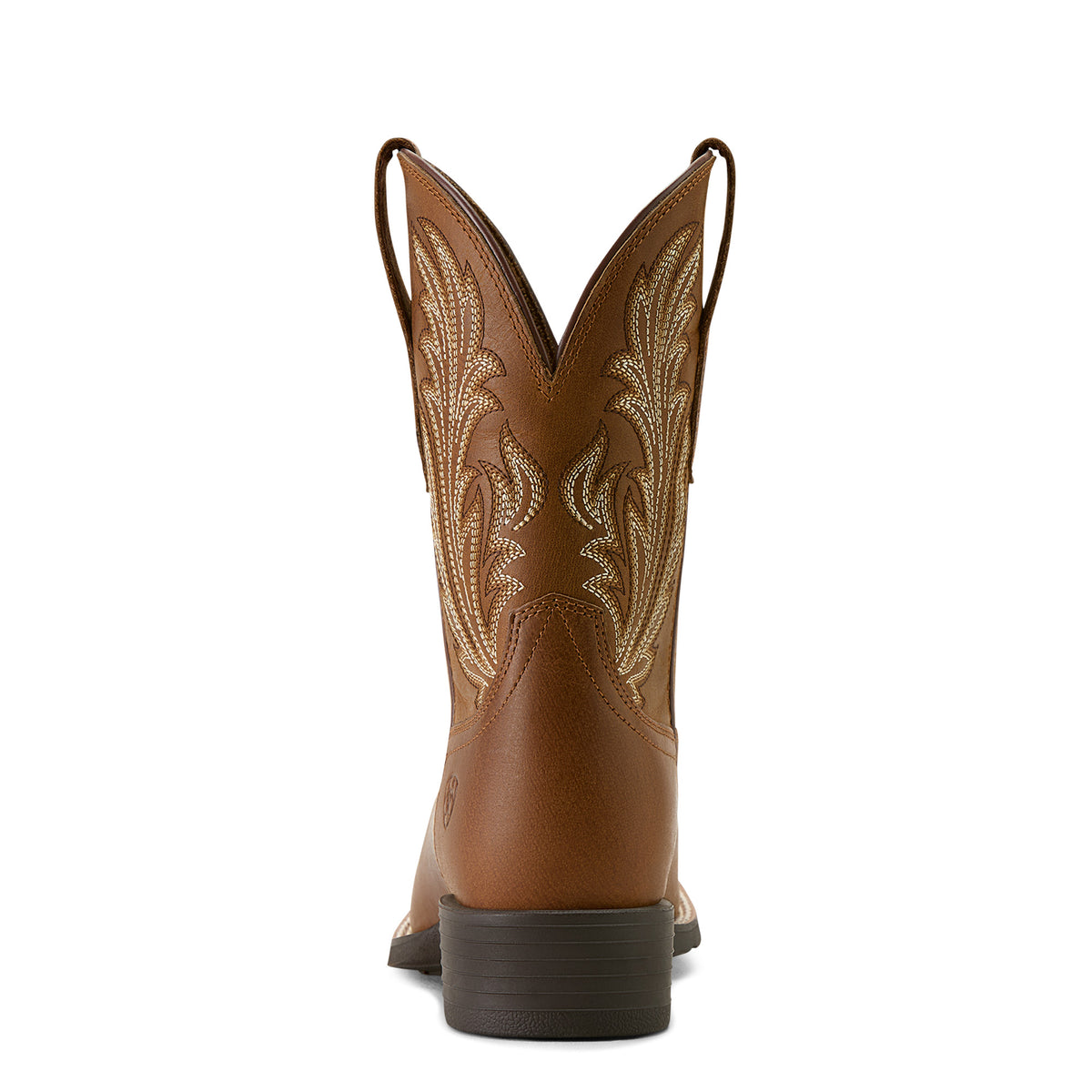 Ariat Round Up Filly Brown cowboy boot with intricate stitching on a white background