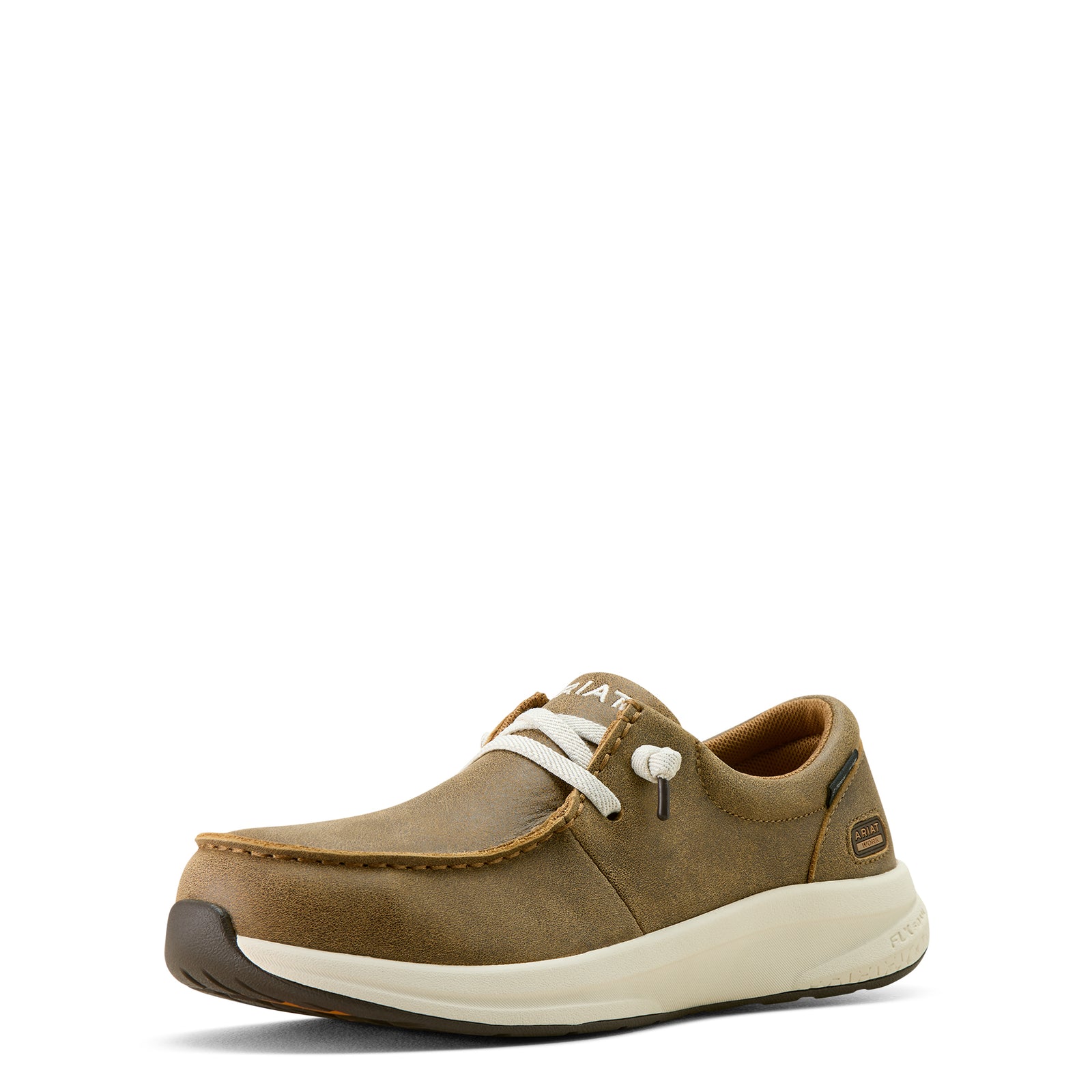 Ariat Women's Buckeye Steel Toe Shoe. Brown shoe with white sole on a white background