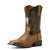 Ariat Stampede Wide Square Toe Kids Western Boot. Brown cowboy boot with intricate design on a white background