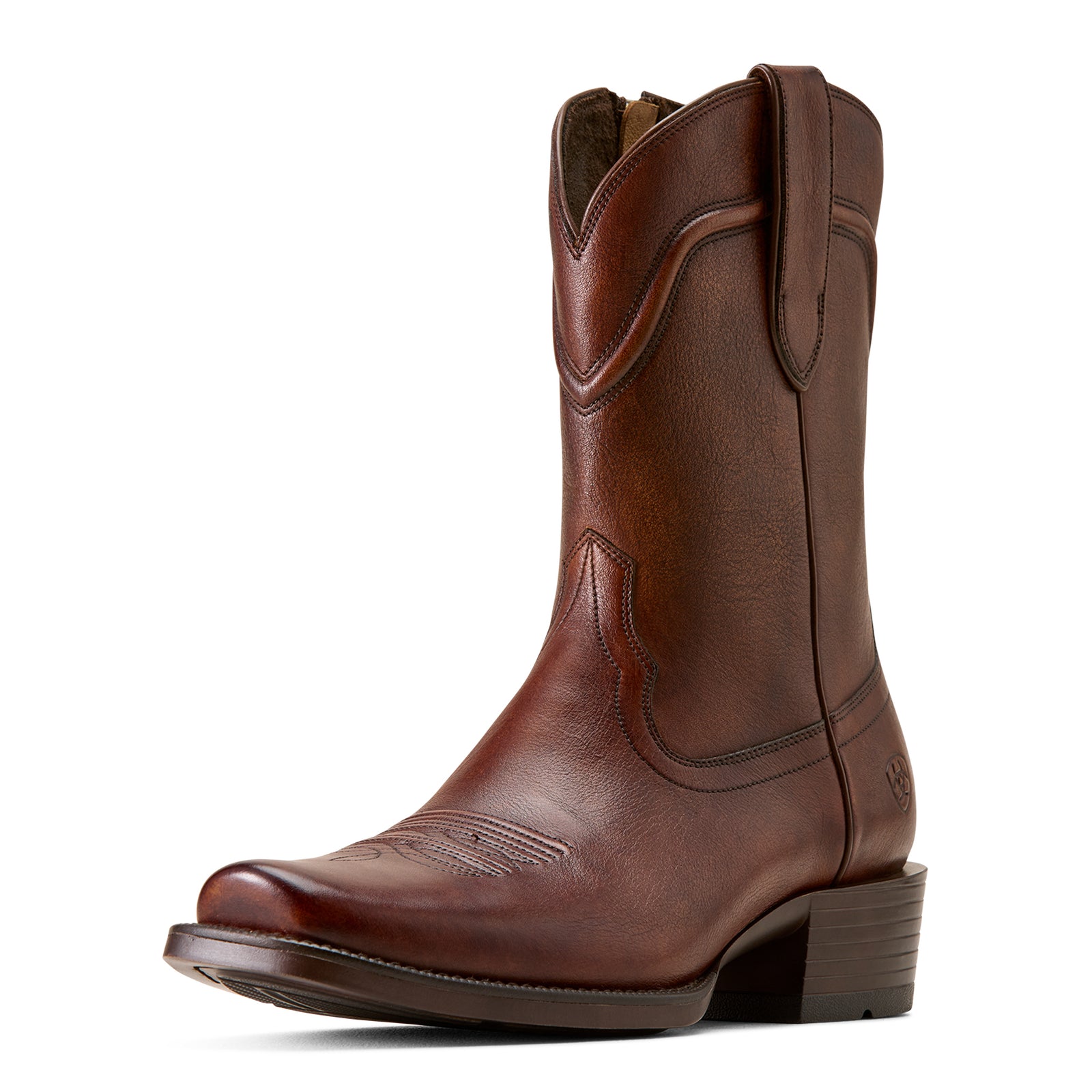 Brown cowboy boot on a white background