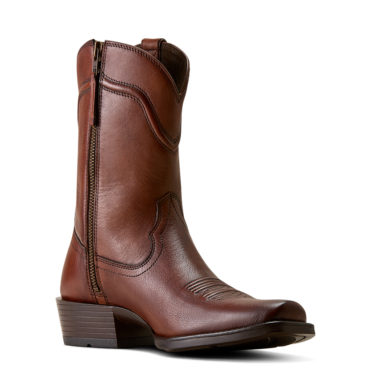 Brown leather boot on a white background