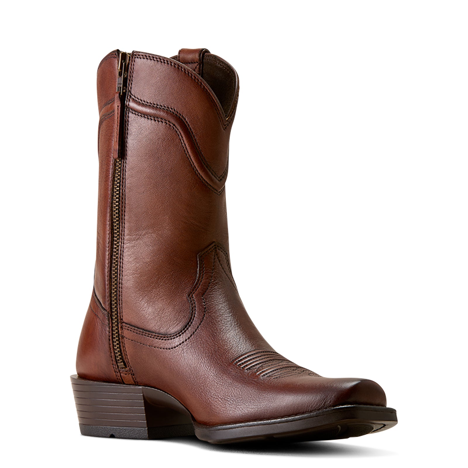 Brown leather boot on a white background