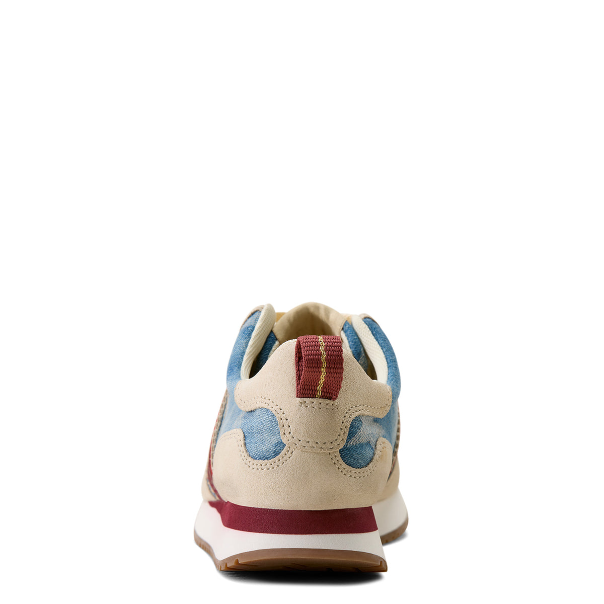 Sneaker with blue and red accents on a white background