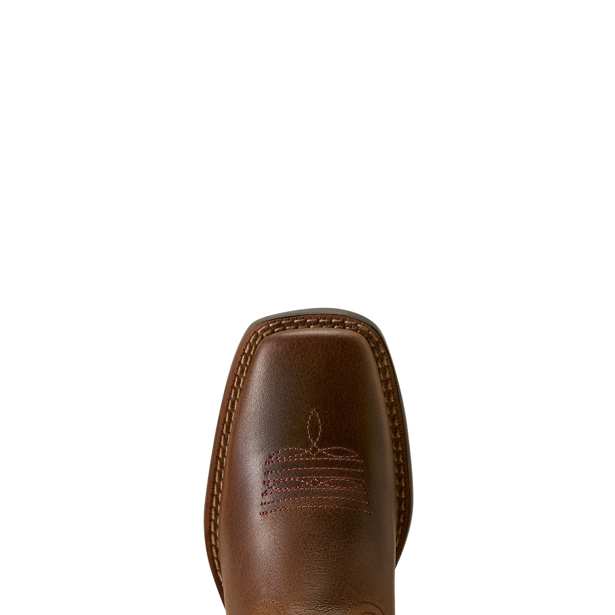Close-up of a brown leather boot sole with stitching detail on a white background