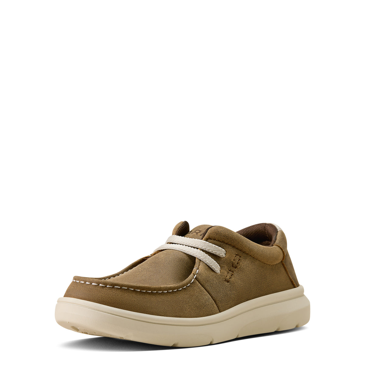 Brown casual shoe with white laces on a white background