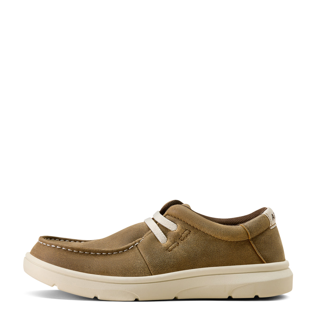 Brown casual shoe with white laces on a white background