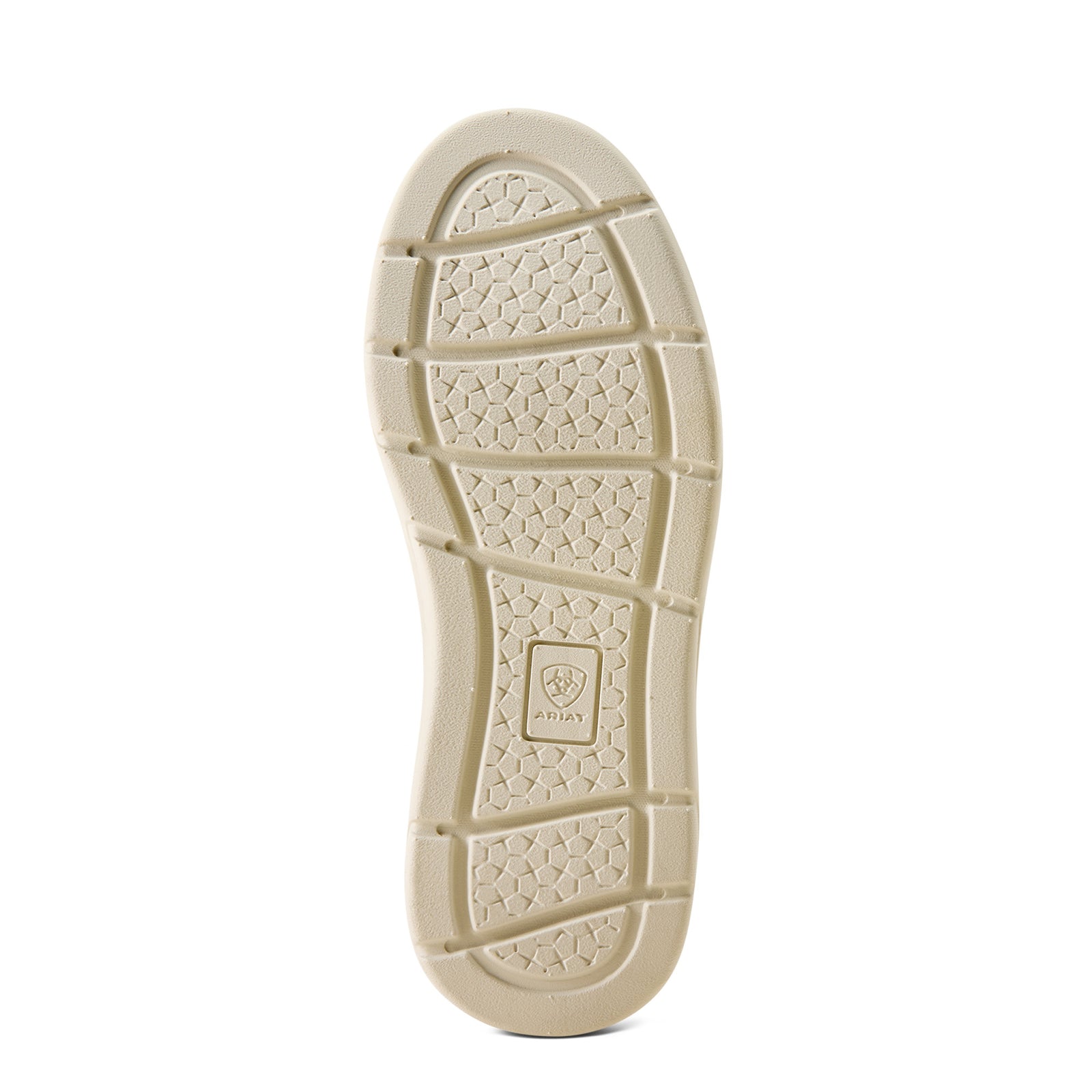 Beige shoe sole with a brand logo on a white background