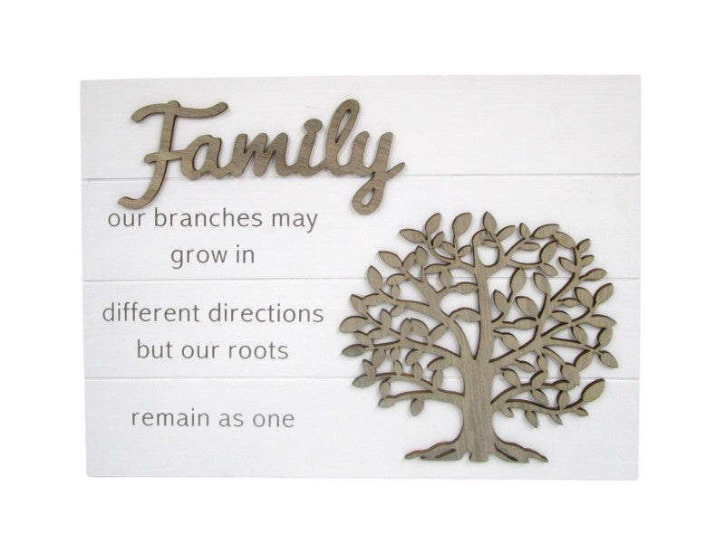 Family with Tree of Life Wall Plaque. Decorative wall art with a tree design and text on a white background