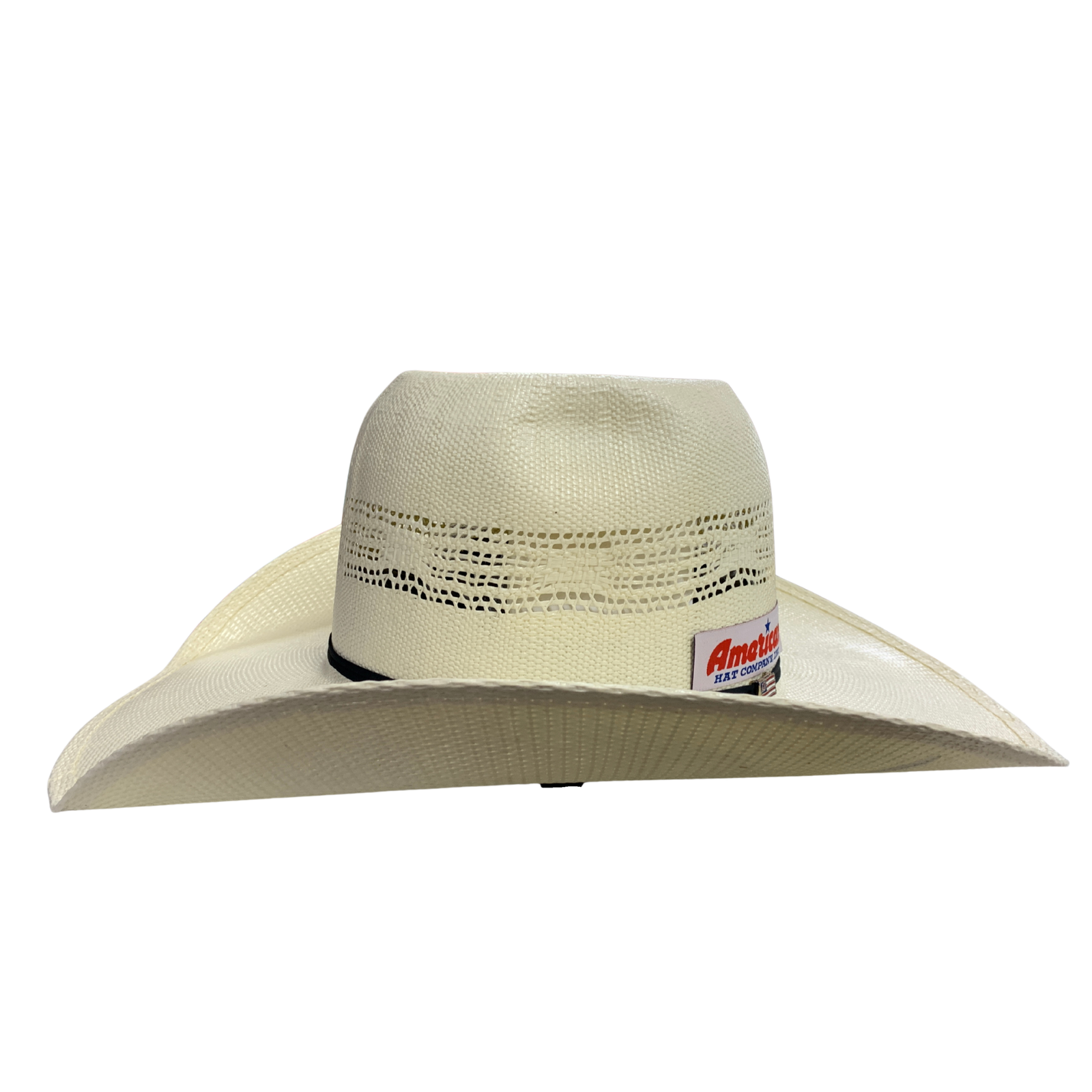 An off-white woven cowboy hat with a structured crown, a decorative band, and a small 'Amber Western' brand patch on the side, set against a plain white background.