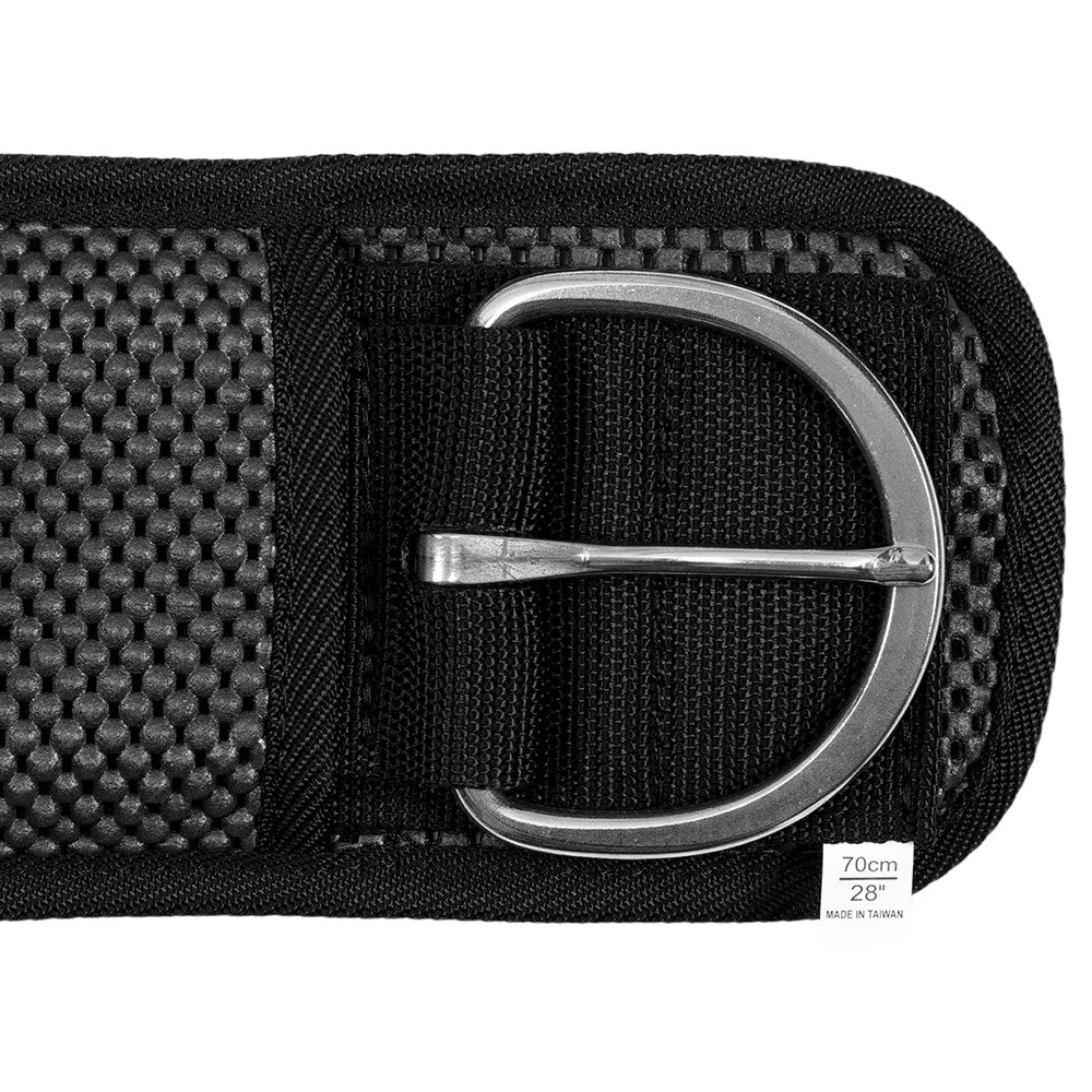 Fort Worth Air Cell Cinch. A black Fort Worth Air-Cell Cinch designed for horse tack with mesh texture and metal rings.