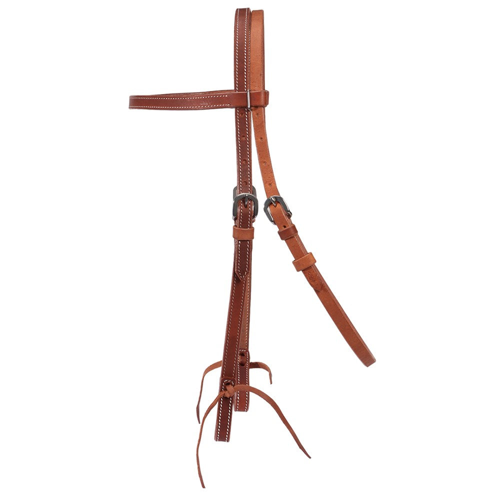 Fort Worth Work Headstall Water Tie EndsBrown leather bridle on a white background 
