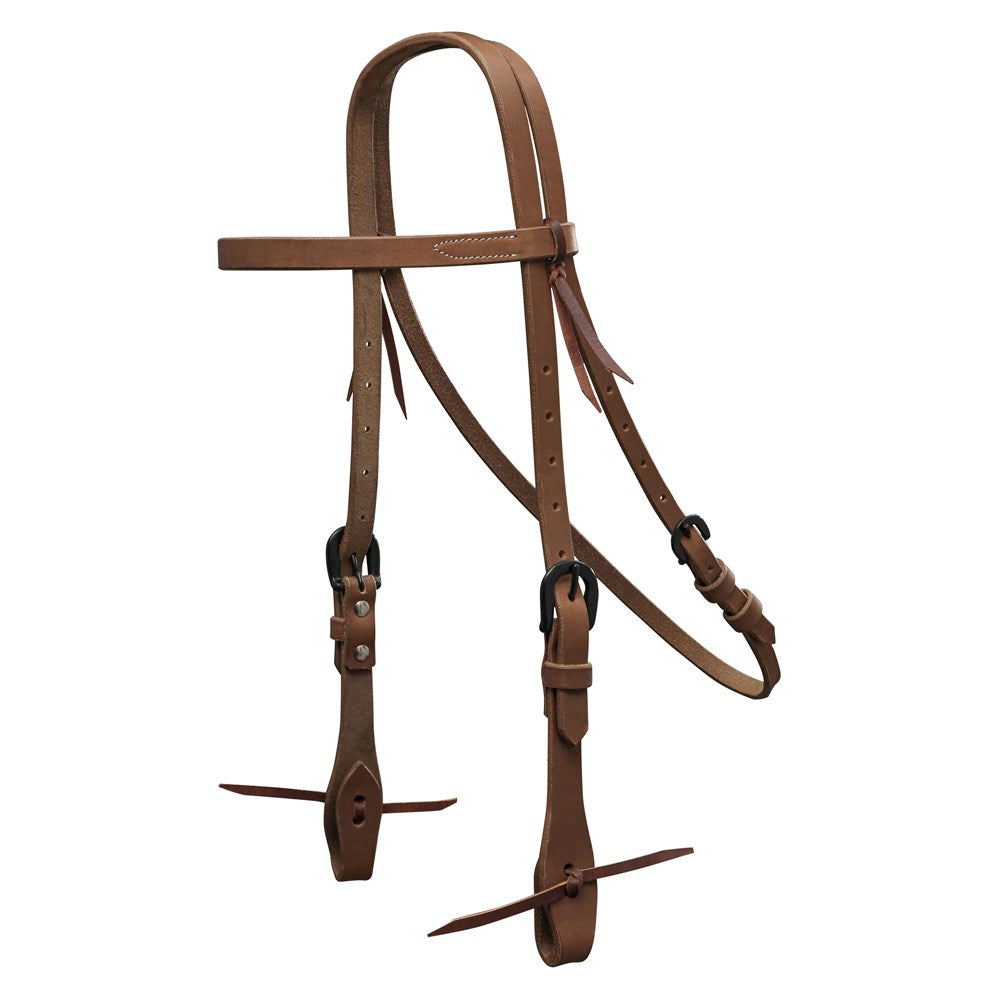Fort Worth Working Headstall - Harness Leather. Brown leather bridle on a white background