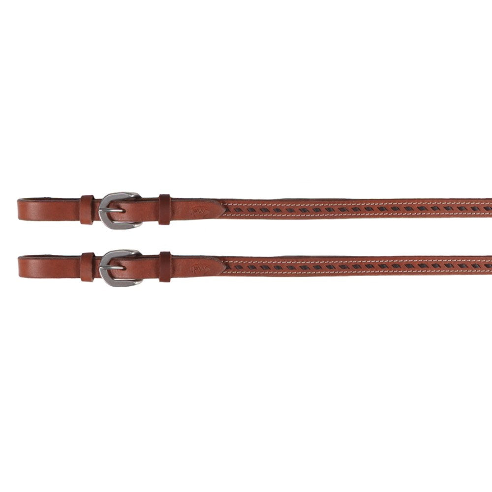 Fort Worth Buck Stitched Roper Reins. A brown leather roper rein with buckle ends and buckstitch detailing.