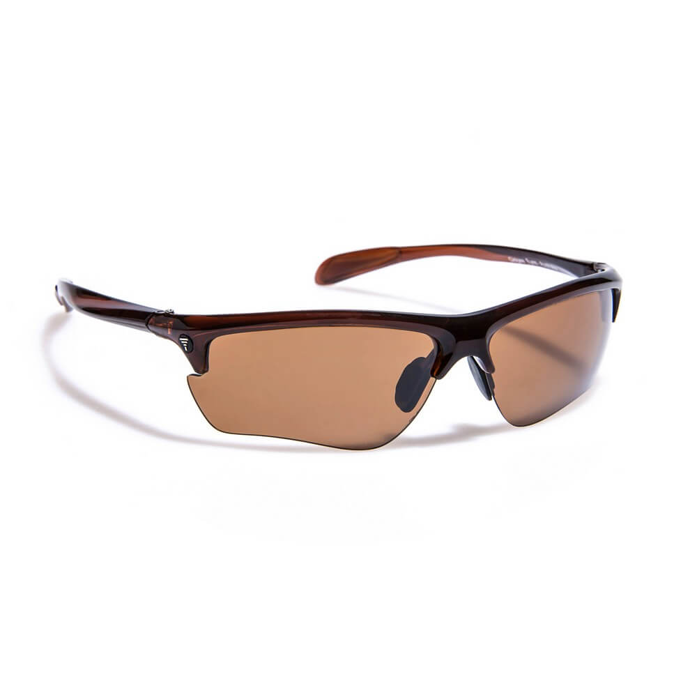 Gidgee Eyes Elite Honey Sunglasses. A pair of honey-colored full frame sunglasses with a plastic frame and interchangeable lenses.