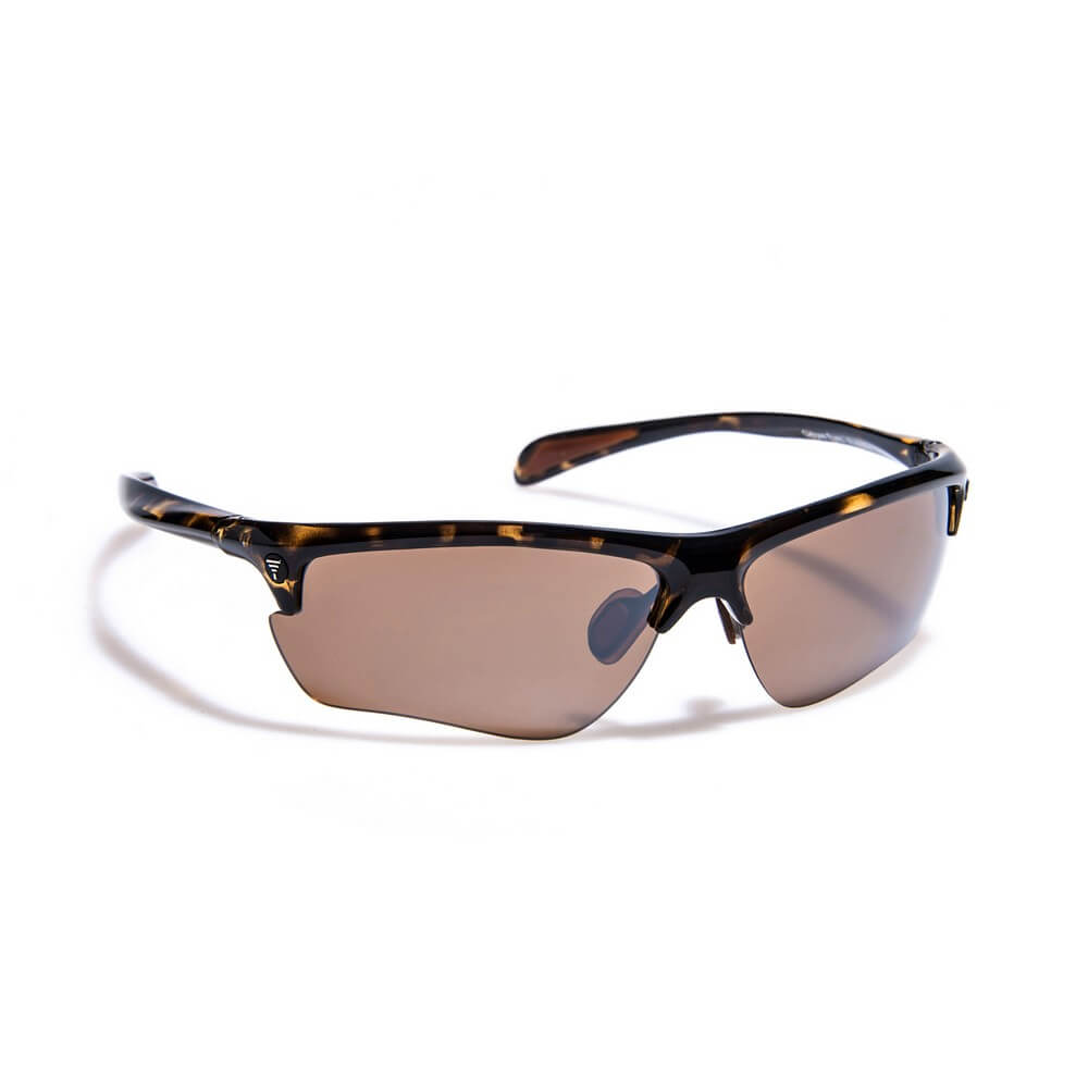 Gidgee Eyes Elite Tort Sunglasses. A pair of Gidgee Eyes Elite Tort Sunglasses with a tortoiseshell pattern frame and brown tinted polarized lenses.