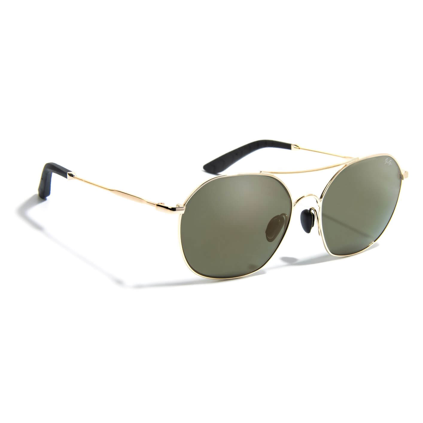 Gidgee Eyes Cadence Classic Sunglasses. A pair of black and gold Cadence Classic sunglasses with a reflective lens, designed in a unisex aviator style.