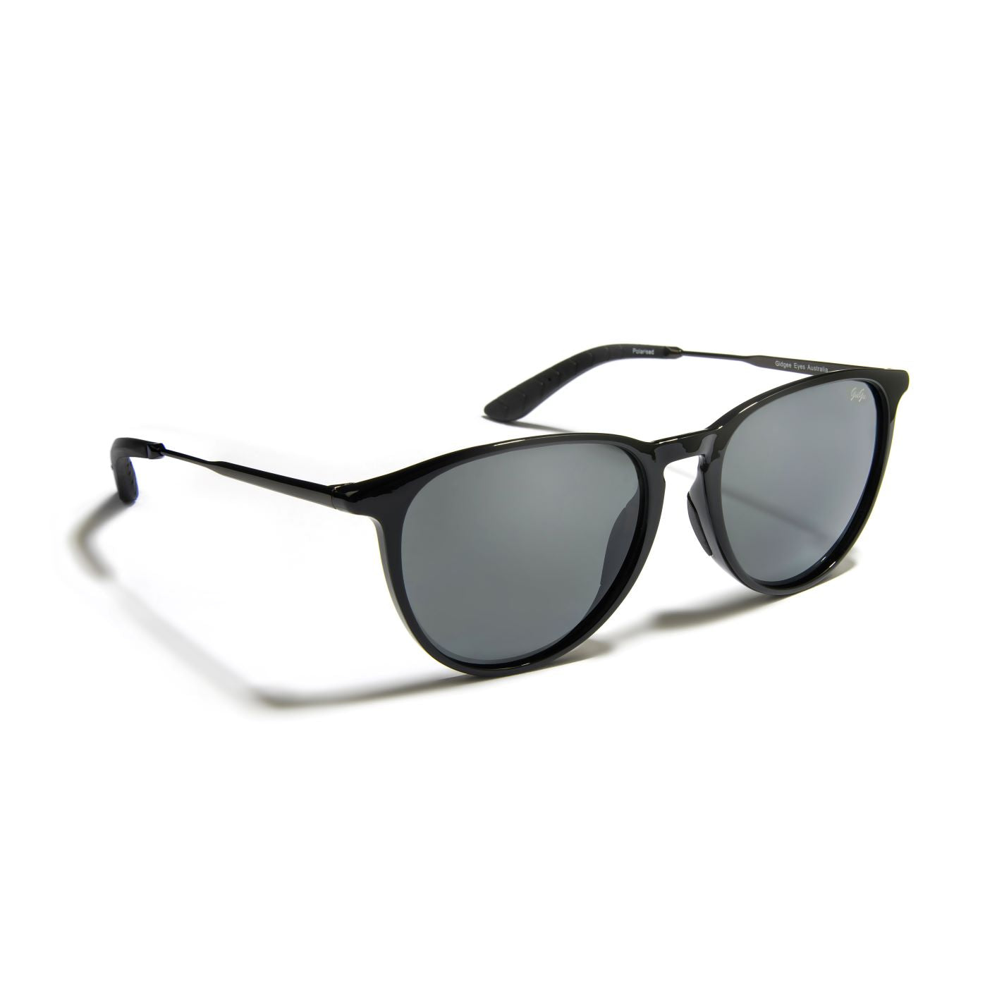 Gidgee Eyes Charisma Black Sunglasses. A pair of black Gidgee Eyes Charisma sunglasses with a sleek design and polarized lenses.