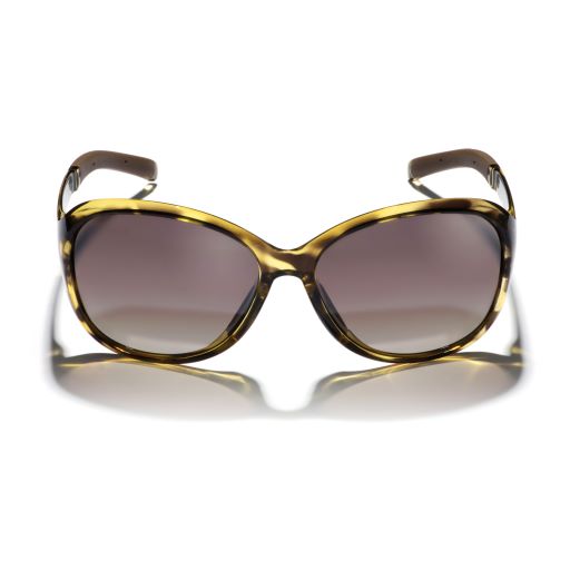 Gidgee Eyes Willow Yellowstone Sunglasses. A pair of sunglasses with a two-tone tortoise shell pattern on an emerald yellow base frame and natural bronze gradient injection polarized lenses.