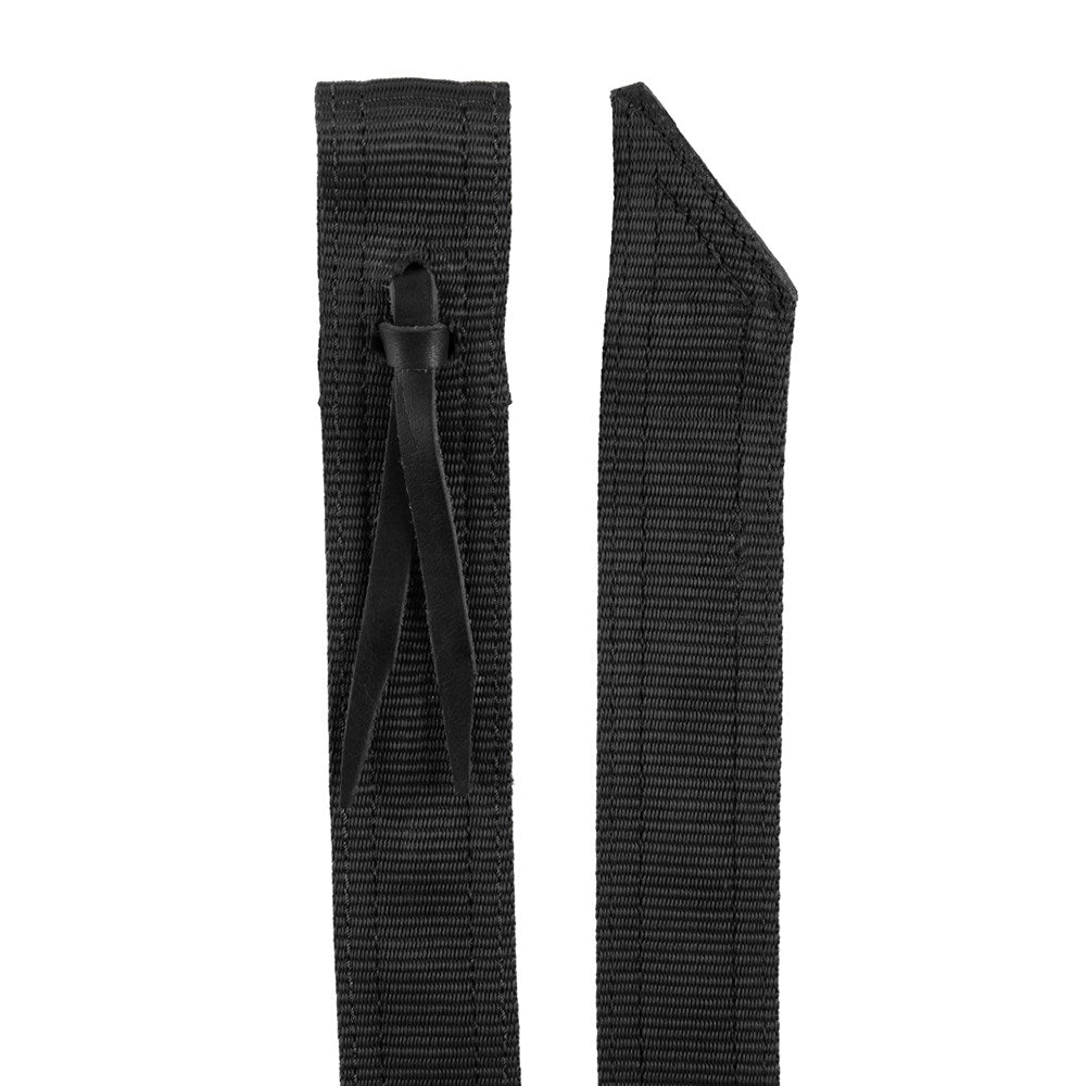 A close-up of a dark brown textured web belt shown in two vertical sections against a plain white background.