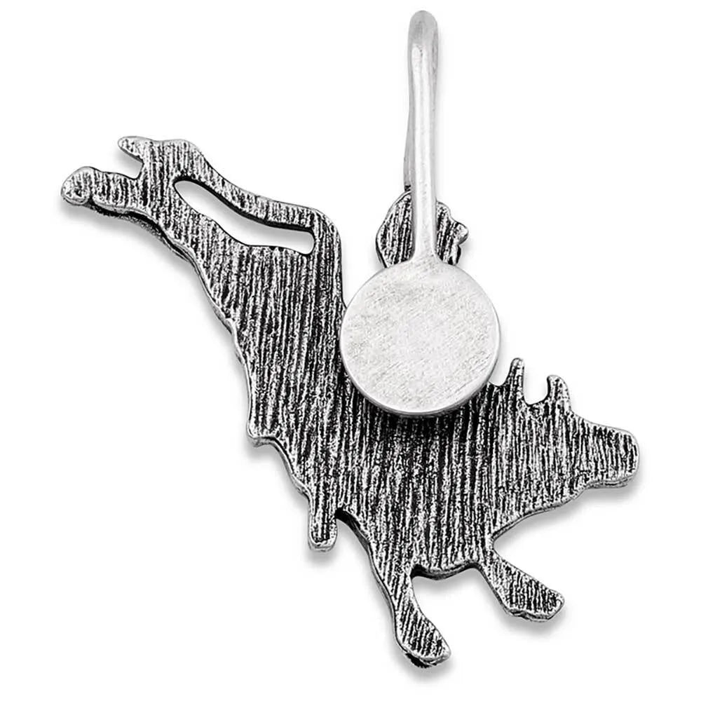 Montana Silversmith Rider's Resolve Hat Clip. A metal hat clip featuring a antiqued silver tone bull rider figure.