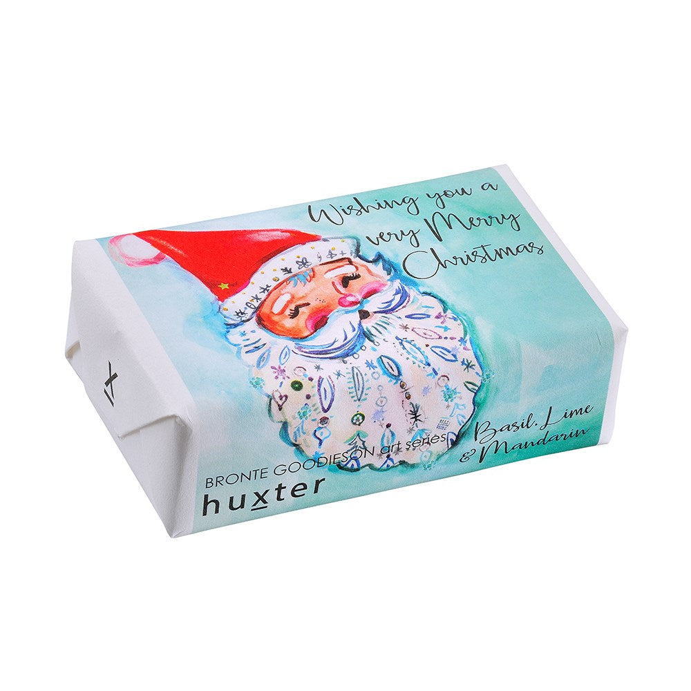 Huxter soap packaging with Christmas design and text