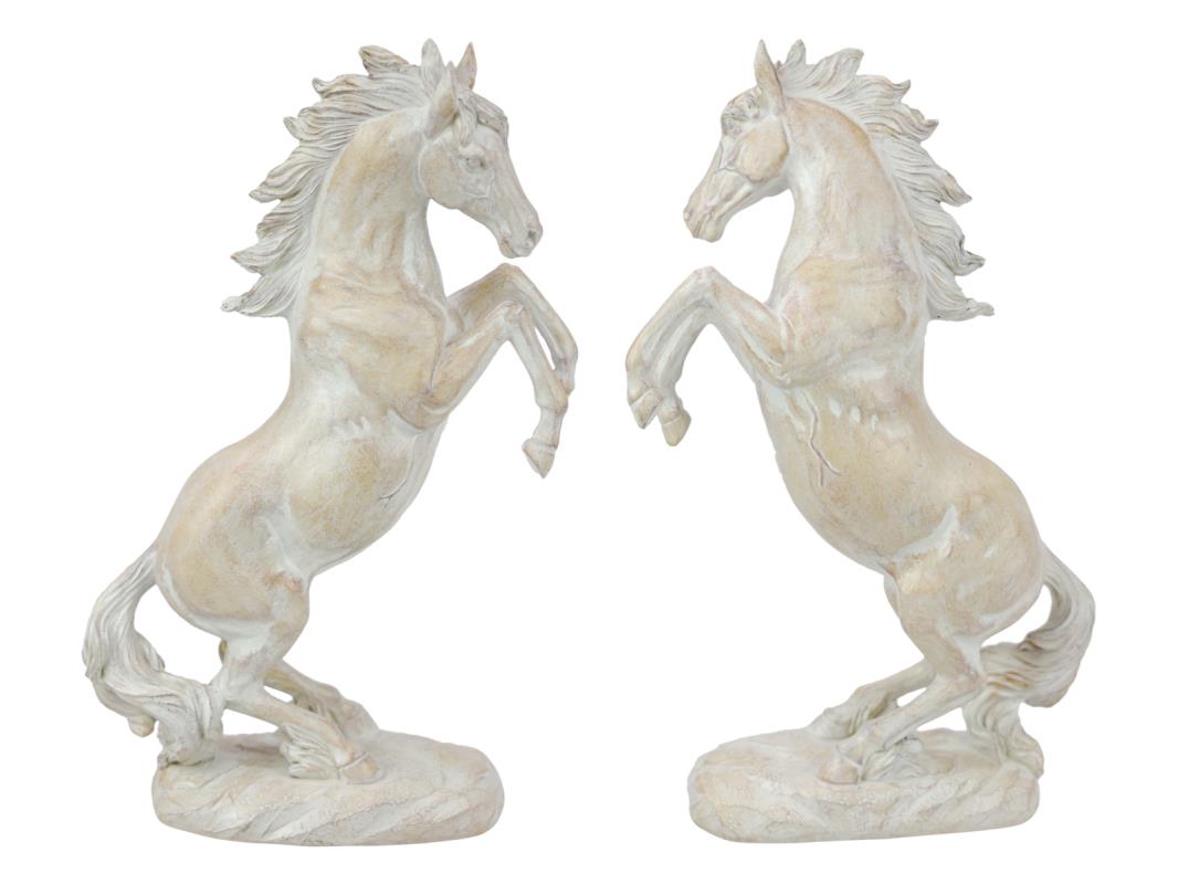 Malmar Rearing Decor Horse. Two white horse statues on a white background