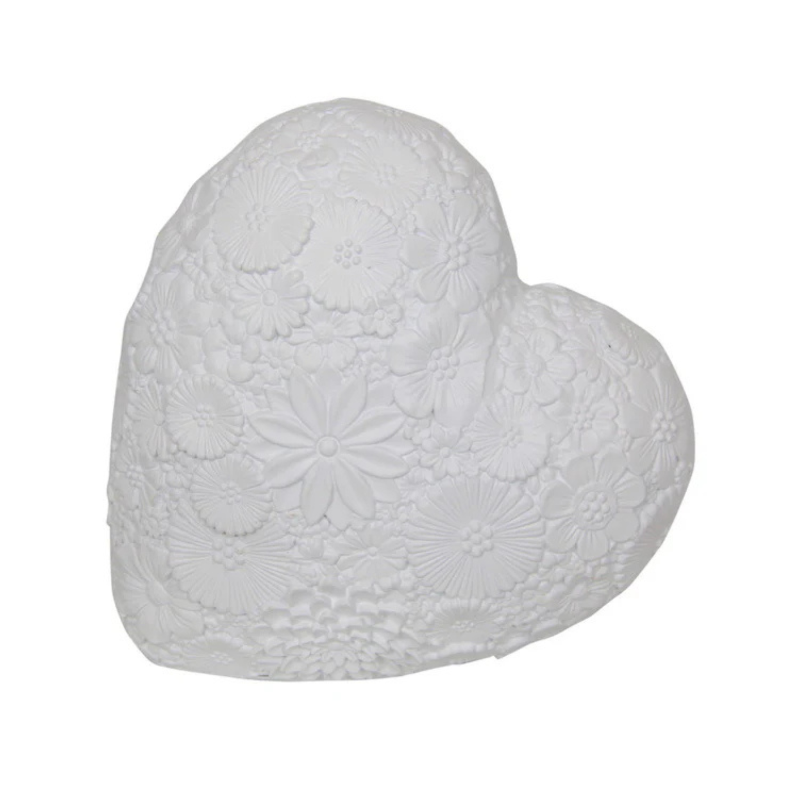 White Floral Heart. White textured heart-shaped object on a white background
