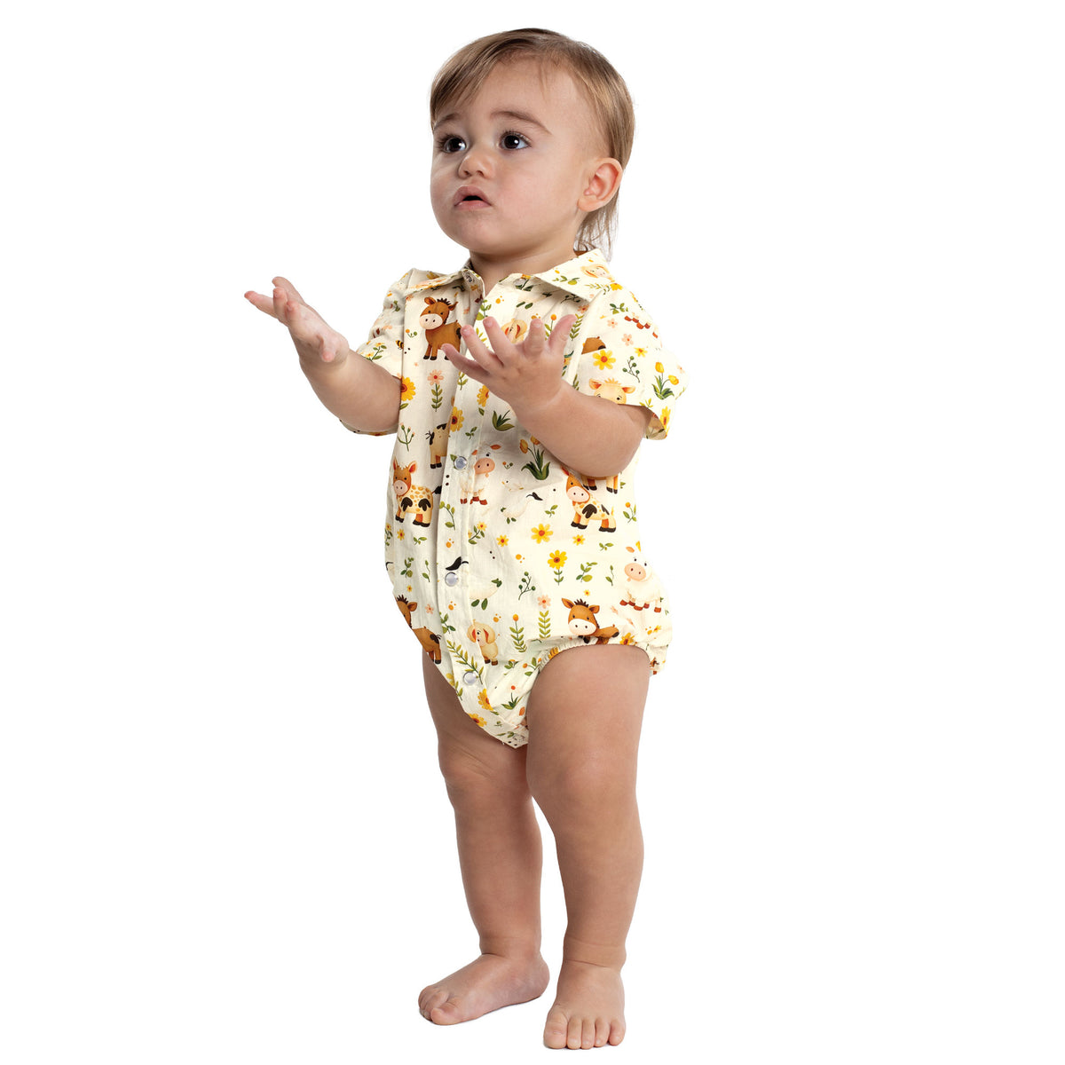 Infant's Frankie Short Sleeve Full Button Print Jumpsuit Just Country