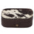 Cowhide Travel Jewellery Box. Jewelry box with cowhide leather top and brown leather body on a white background