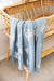 Alimrose Cactus Baby Blanket Blue. Blue fabric with cactus pattern and a ribbon, branded 'Alimrose'.