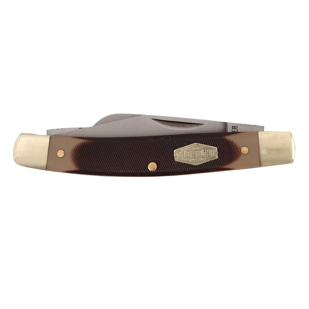 Old Timer 34-OT Middleman Stock Knife. Folding knife with tortoiseshell handle on a white background